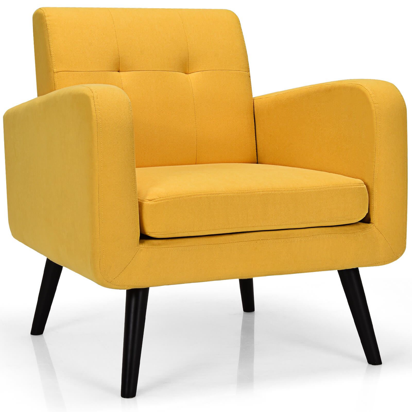 Mid-Century Modern Upholstered Accent Chair with Rubber Wood Legs - Yellow